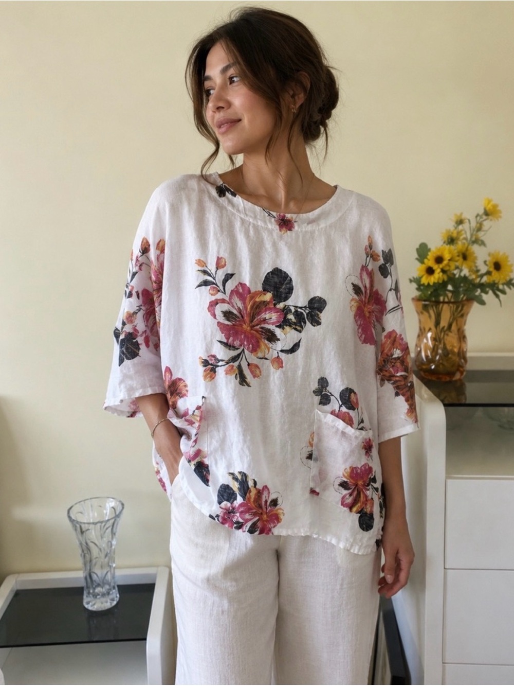 Women's Made in Italy Linen Tunic Top sz 2X